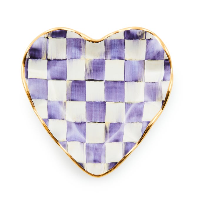 Plum Check Fluted Ceramic Heart Plate image number 0